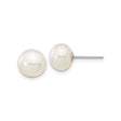 10k White Gold Pearl Stud Earrings, Classic Round Cultured Button Pearls for Women