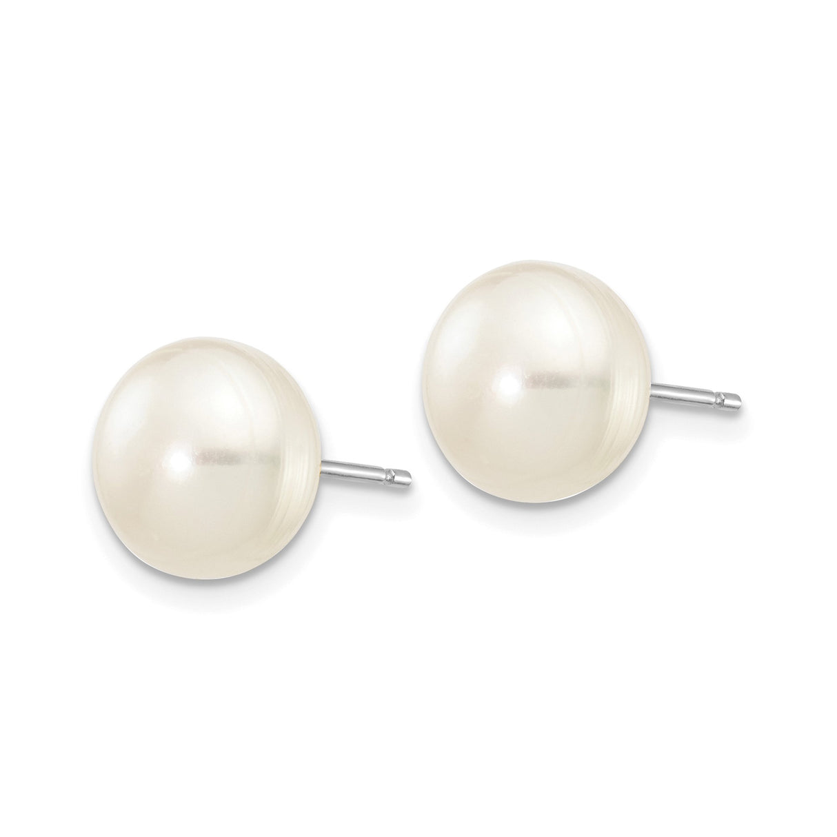 10k White Gold Pearl Stud Earrings, Classic Round Design for Women