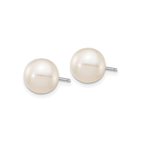 10k White Gold Stud Earrings with Round Cultured Freshwater Pearls, Classic Minimal Style for Women