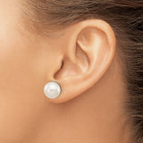 10k White Gold Pearl Stud Earrings, Classic Round Cultured White Pearls for Women