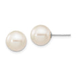 10k White Gold Pearl Stud Earrings, Classic Round Cultured White Pearls for Women