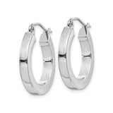 10k White Gold Hoop Earrings, Polished Classic Round Hoops with Hinged Snap Closure