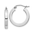 10k White Gold Hoop Earrings, Polished Classic Round Hoops with Hinged Snap Closure