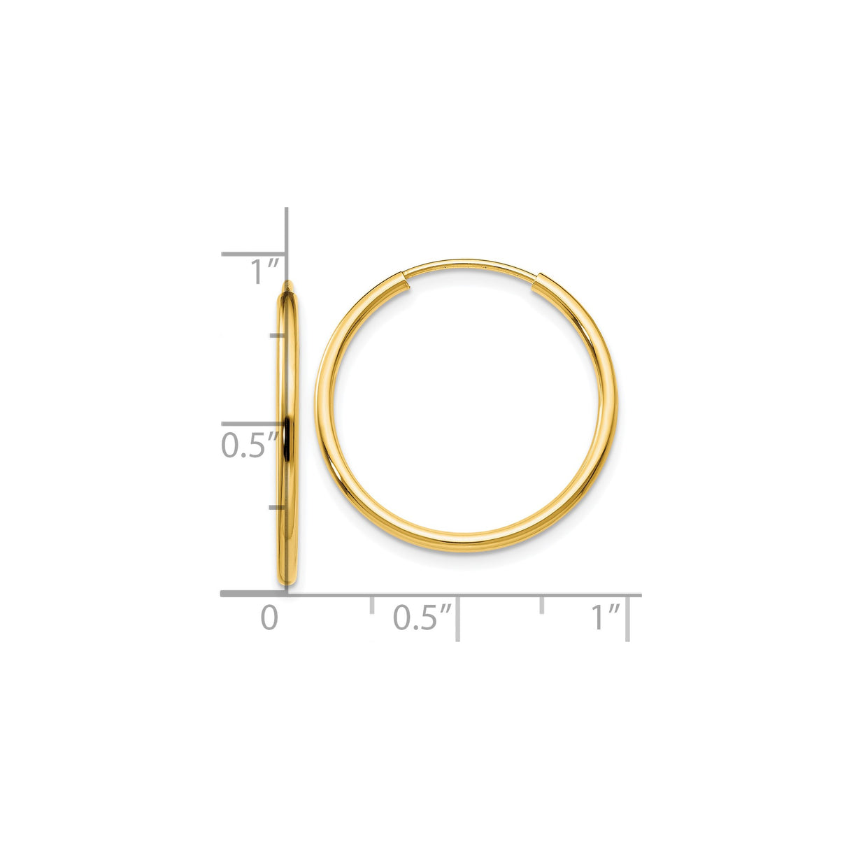 10k Yellow Gold Hoop Earrings, Polished Endless Round Hoops, Minimalist Lightweight Design for Women