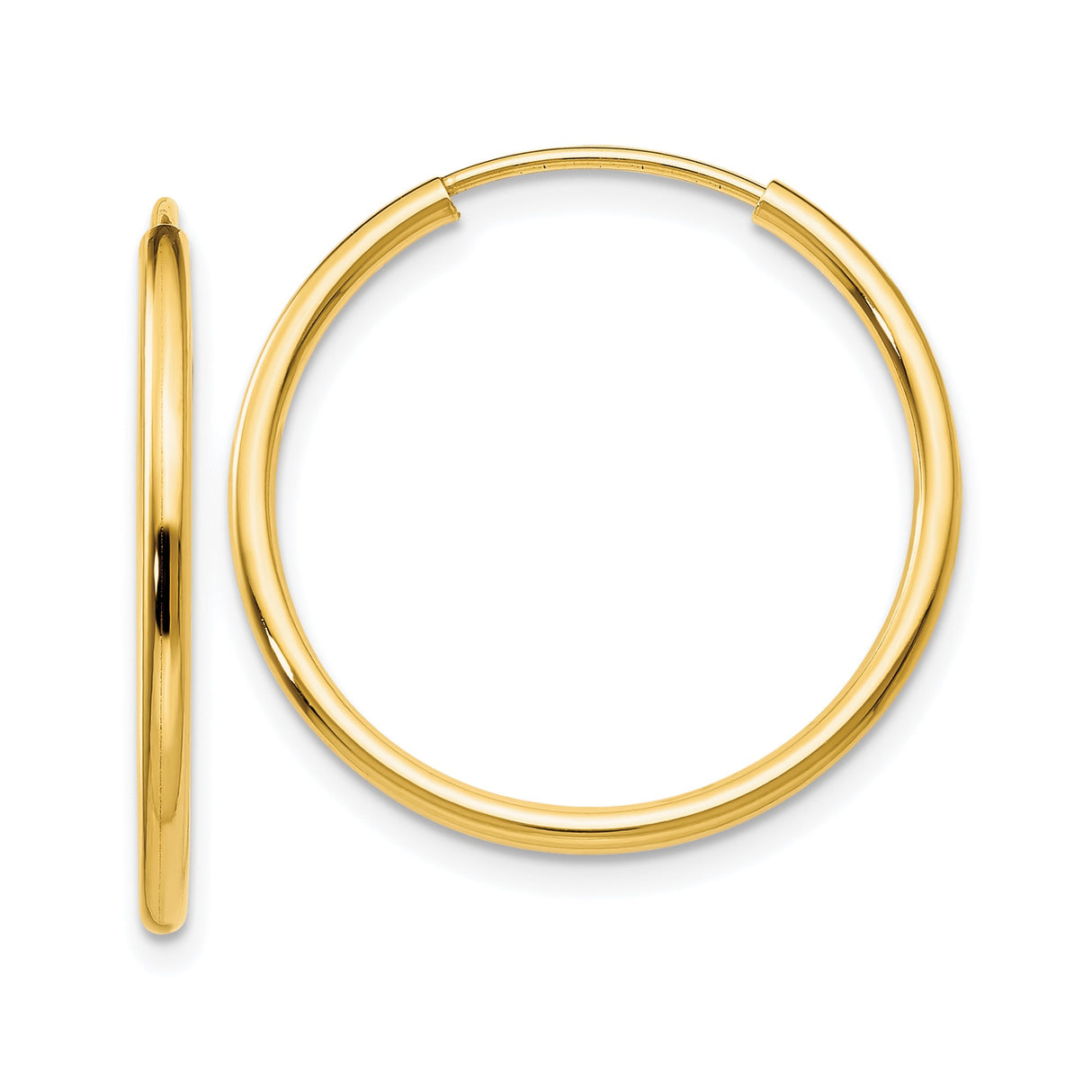 10k Yellow Gold Hoop Earrings, Polished Endless Round Hoops, Minimalist Lightweight Design for Women