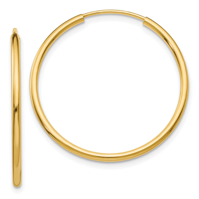 10k Yellow Gold Hoop Earrings, Classic Round Endless Design, Polished and Lightweight