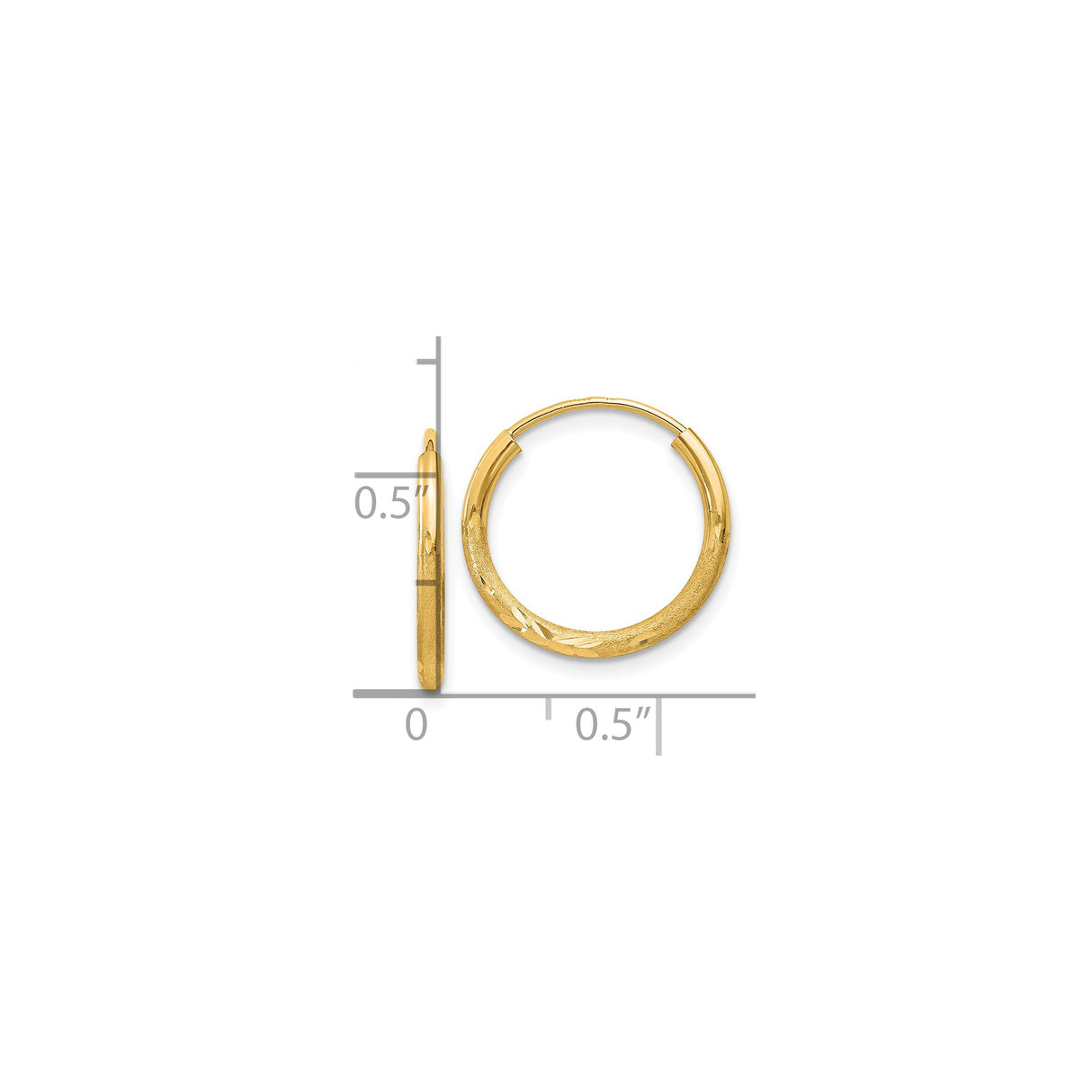 10k Yellow Gold Hoop Earrings with Diamond Cut Leaf Pattern and Textured Polished Finish