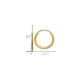 10k Yellow Gold Hoop Earrings with Diamond Cut Leaf Pattern and Textured Polished Finish