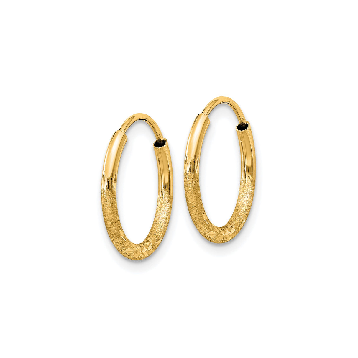 10k Yellow Gold Hoop Earrings with Diamond-Cut Leaf Pattern and Textured Finish