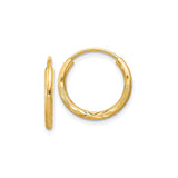 10k Yellow Gold Hoop Earrings with Diamond-Cut Leaf Pattern and Textured Finish