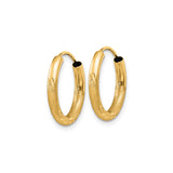 10k Yellow Gold Hoop Earrings, Round Textured Design with Diamond-Cut Finish, Hinged Closure