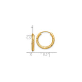 10k Yellow Gold Hoop Earrings, Round Textured Design with Diamond-Cut Finish, Hinged Closure