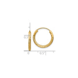 10k Yellow Gold Hoop Earrings, Brushed and Polished Round Design with Diamond-Cut Detail