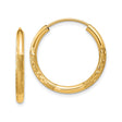 10k Yellow Gold Hoop Earrings, Textured Diamond Cut Round Hoops with Satin and Polished Finish