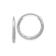 10k White Gold Hoop Earrings with Diamond-Cut Floral Detailing and Satin Finish