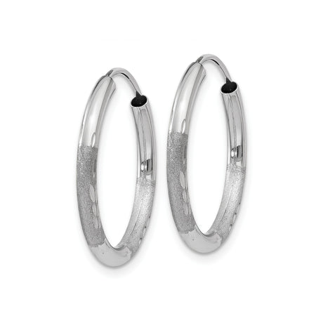 10k White Gold Hoop Earrings, Diamond-Cut Round Hoops with Polished Finish