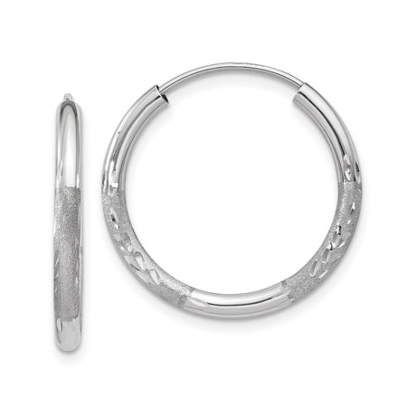 10k White Gold Hoop Earrings, Diamond-Cut Round Hoops with Polished Finish
