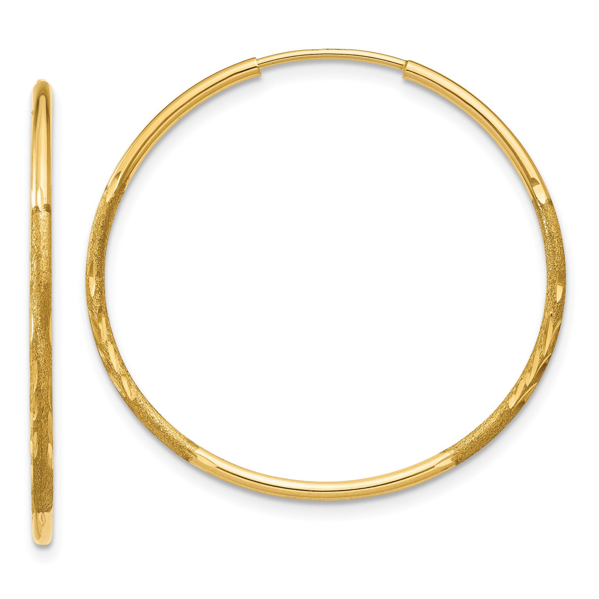10k Yellow Gold Hoop Earrings, Polished and Textured Classic Round Hoops for Women