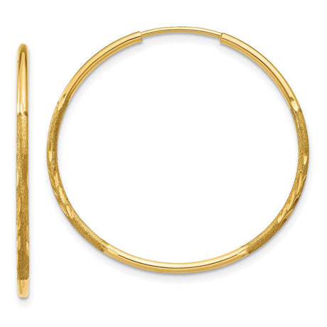 10k Yellow Gold Hoop Earrings, Polished and Textured Classic Round Hoops for Women