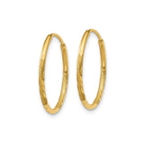 10k Yellow Gold Hoop Earrings, Diamond Cut Textured Endless Hoops, Polished Lightweight Classic Style
