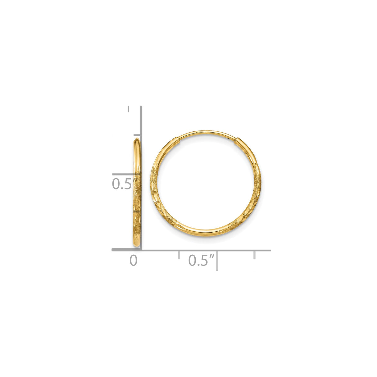 10k Yellow Gold Hoop Earrings, Diamond Cut Textured Endless Hoops, Polished Lightweight Classic Style