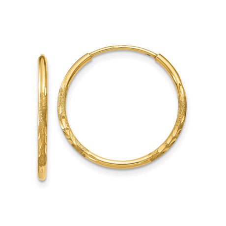 10k Yellow Gold Hoop Earrings, Diamond Cut Textured Endless Hoops, Polished Lightweight Classic Style