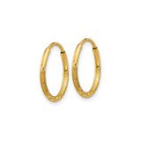 10k Yellow Gold Hoop Earrings, Textured Diamond Cut, Polished Finish, Lightweight Endless Style