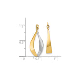 10k Yellow Gold Drop Earrings, Rhodium Twist Open Teardrop Design, Polished Two-Tone Dangle Jewelry