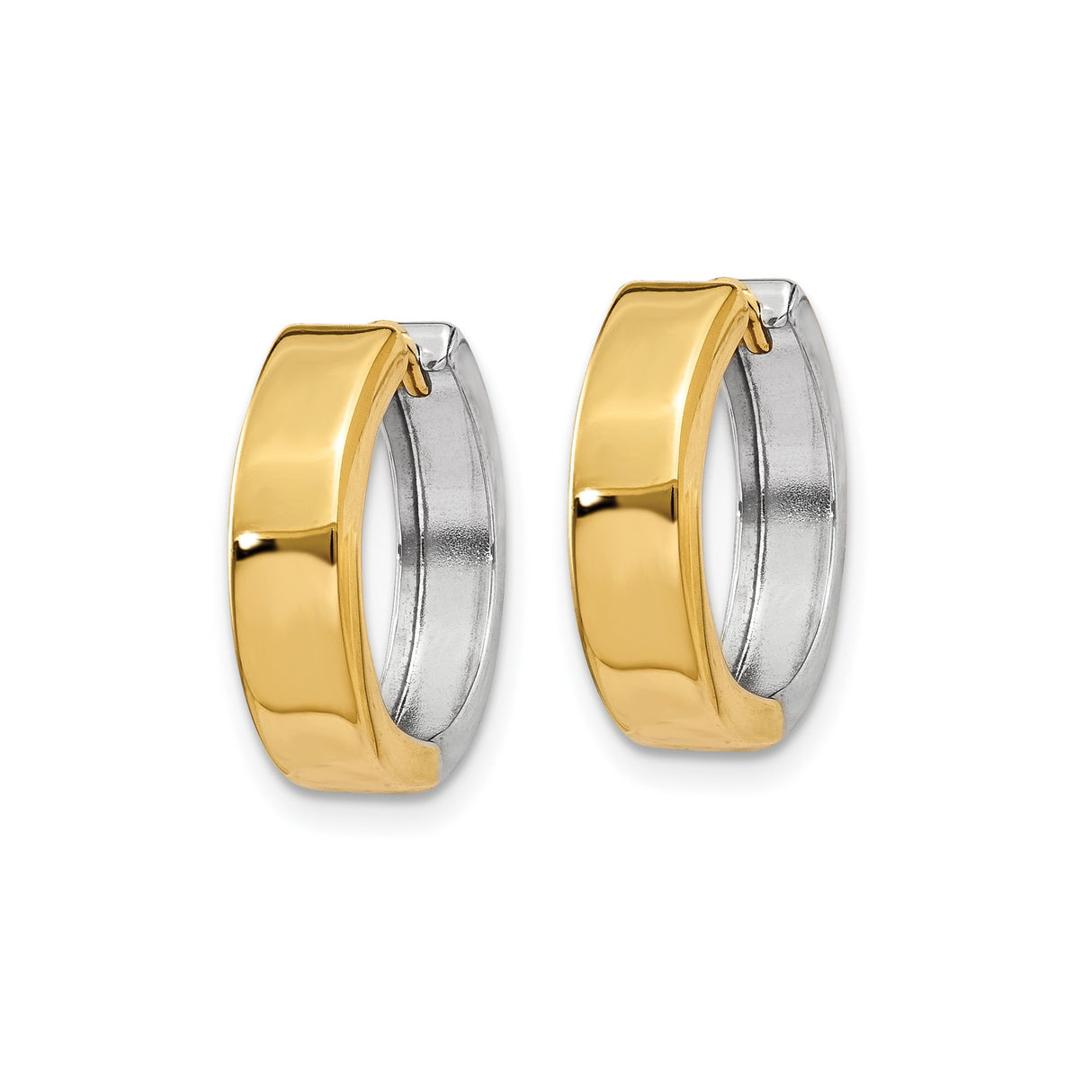 10k Two-Tone Gold Hoop Earrings, Hinged Design, Sleek Minimalist Style for Women