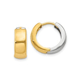 10k Two-Tone Gold Hoop Earrings, Yellow and White Gold Huggie Style, High Polish Finish