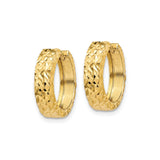 10k Yellow Gold Hoop Earrings with Textured Diamond-Cut Finish, Latch Back Closure, Classic Round Design