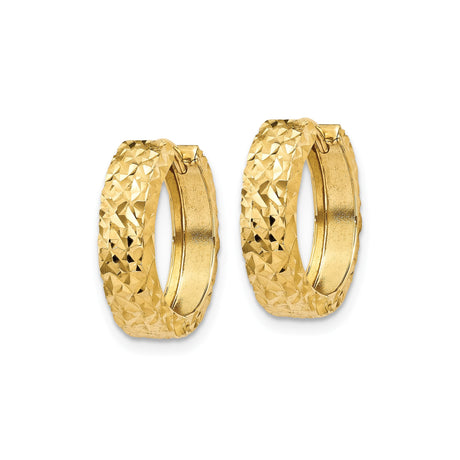 10k Yellow Gold Hoop Earrings with Textured Diamond-Cut Finish, Latch Back Closure, Classic Round Design