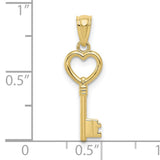 10k Yellow Gold Heart Key Pendant with Openwork Design, Romantic Charm for Women
