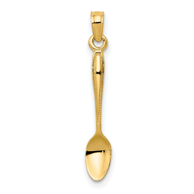 10k Yellow Gold Spoon Pendant Charm, Miniature Culinary Design, Unisex Jewelry