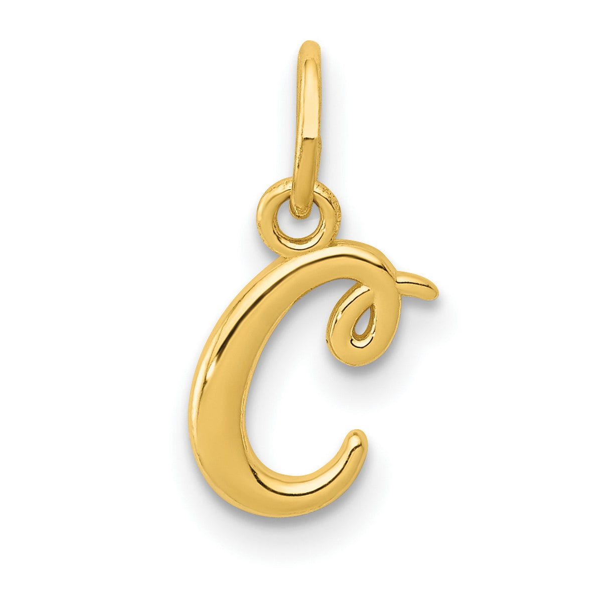 10k Yellow Gold Initial Pendant, Cursive Letter C Charm, Dainty Monogram Jewelry for Women