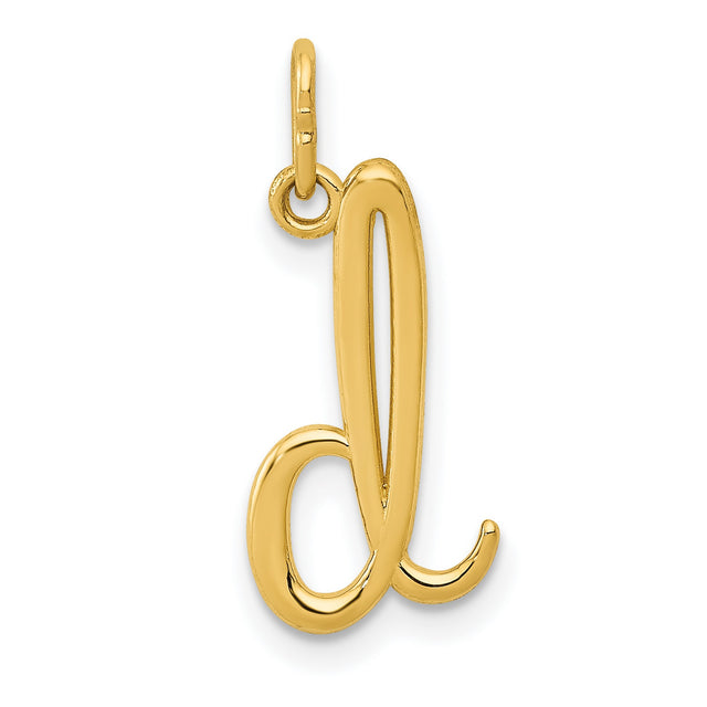 10k Yellow Gold Script L Pendant, Polished Cursive Initial Charm for Women