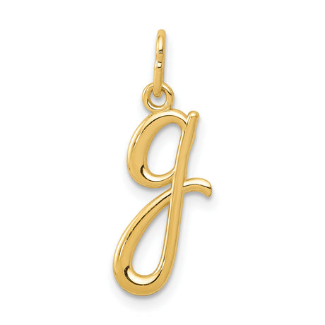 10k Yellow Gold Letter G Pendant Charm, Script Cursive Alphabet Design for Women or Unisex Wear