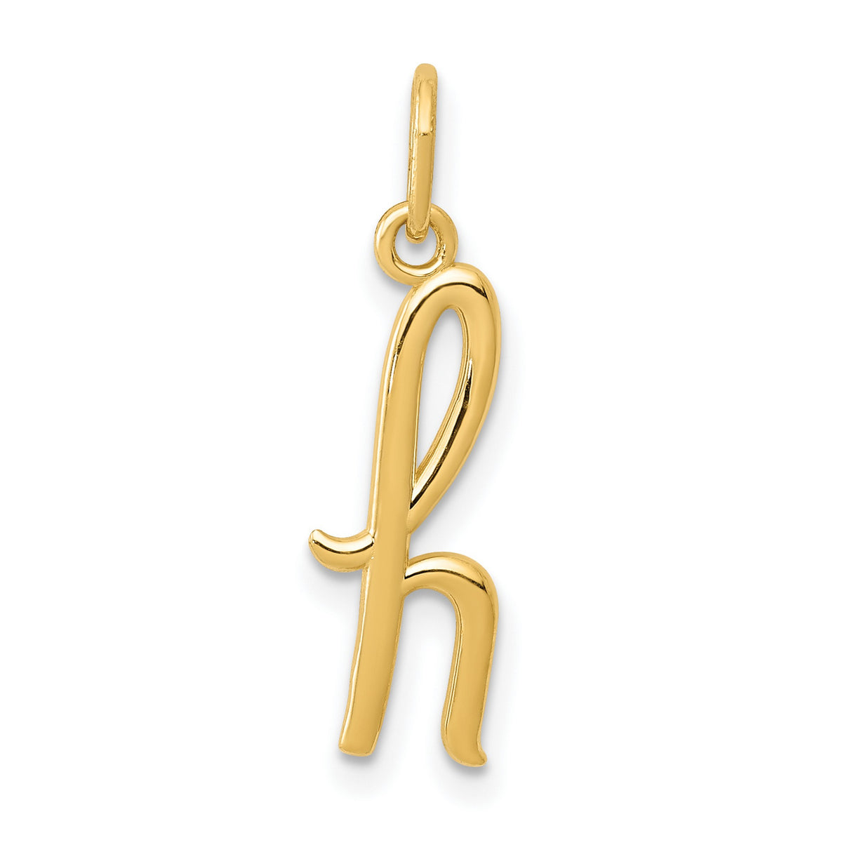 10k Yellow Gold Lowercase H Script Initial Pendant, Polished Letter Charm for Women