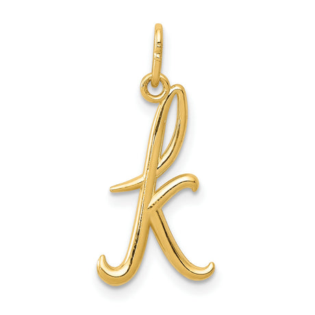 10k Yellow Gold Script Initial K Pendant, Cursive Letter Charm for Women
