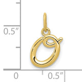 10k Yellow Gold Pendant, Script Letter O Initial Charm, Polished Cursive Design for Women
