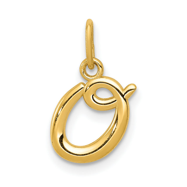 10k Yellow Gold Pendant, Script Letter O Initial Charm, Polished Cursive Design for Women