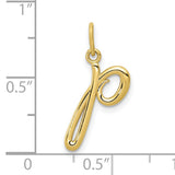 10k Yellow Gold Letter P Pendant, Script Initial Charm for Women, Polished Finish