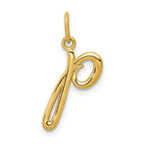10k Yellow Gold Letter P Pendant, Script Initial Charm for Women, Polished Finish
