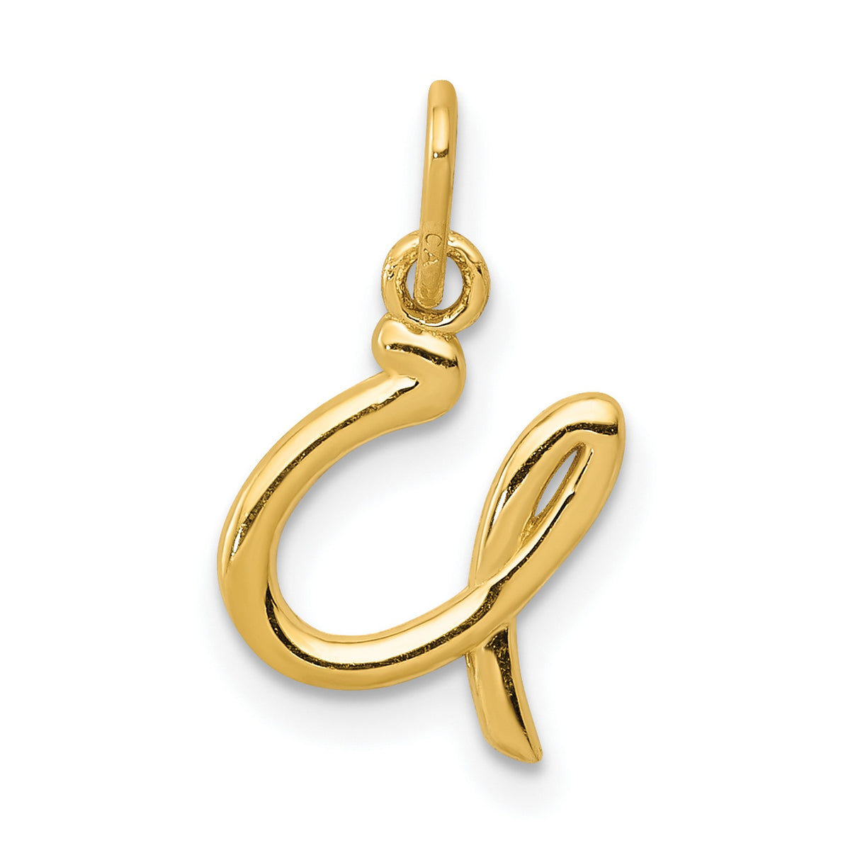 10k Yellow Gold Script Letter A Pendant, Cursive Initial Charm for Women
