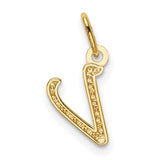 10k Yellow Gold Initial Pendant, Script Letter V Charm, Polished Monogram Jewelry