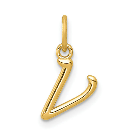 10k Yellow Gold Initial Pendant, Script Letter V Charm, Polished Monogram Jewelry