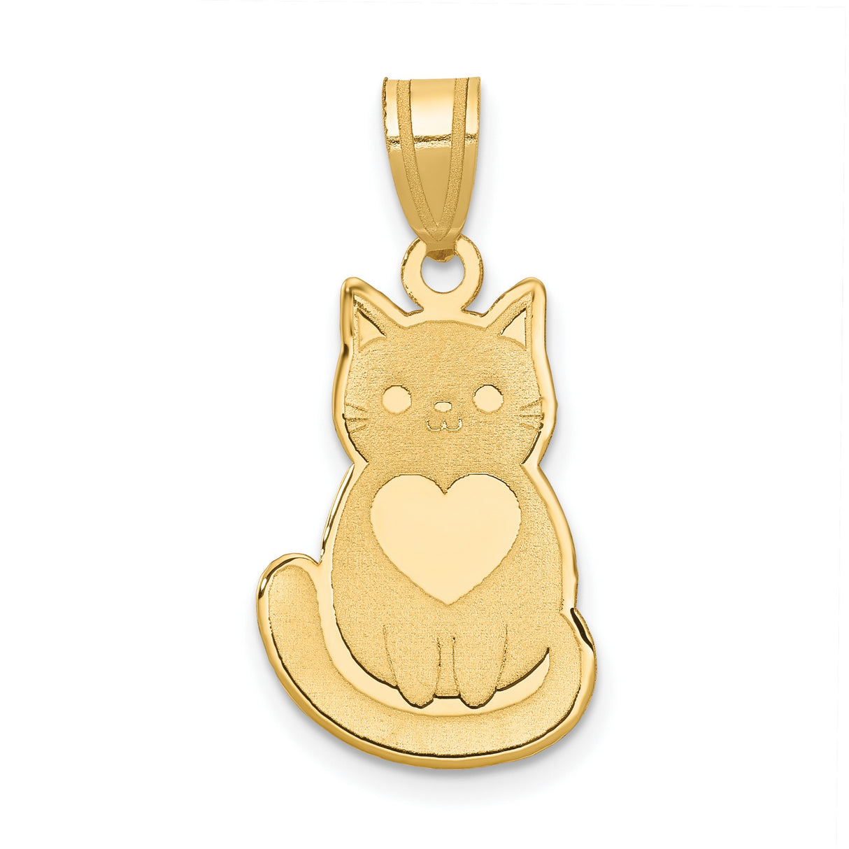 Laser Cut Cat with Heart Charm Pendant in Real 10k Yellow Gold