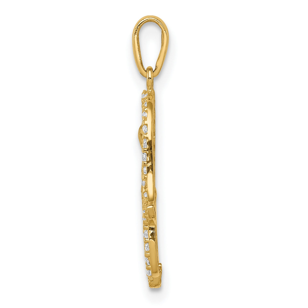10k Yellow Gold Hamsa Hand Pendant with Evil Eye Symbol and Cubic Zirconia Accents