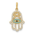 10k Yellow Gold Hamsa Hand Pendant with Evil Eye Symbol and Cubic Zirconia Accents