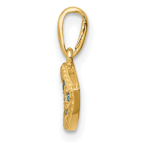 10k Yellow Gold Evil Eye Pendant with Blue Gemstones, Mediterranean Amulet Jewelry